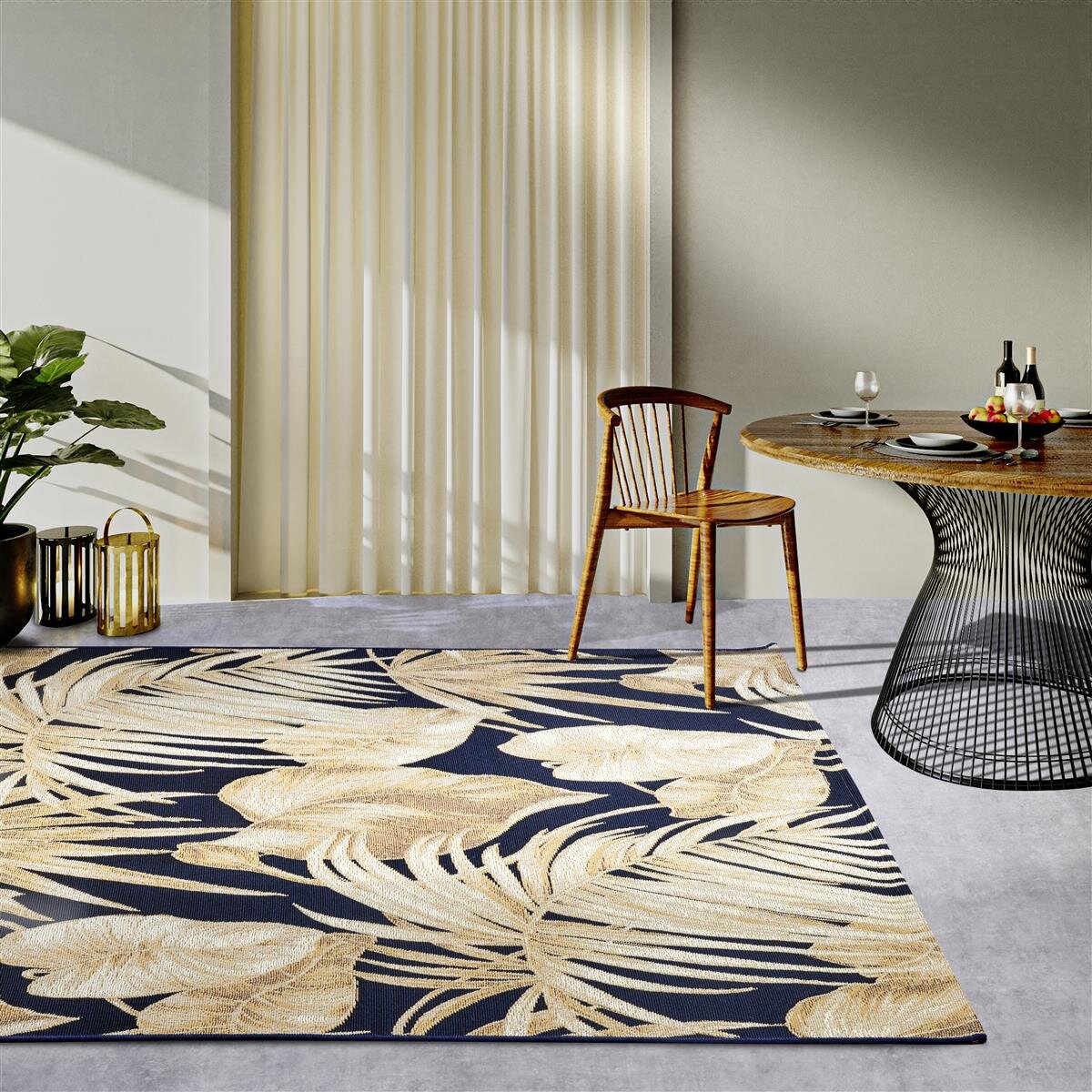 Villeroy & Boch In- & Outdoor Teppich Oktavie Dunkelblau Gold