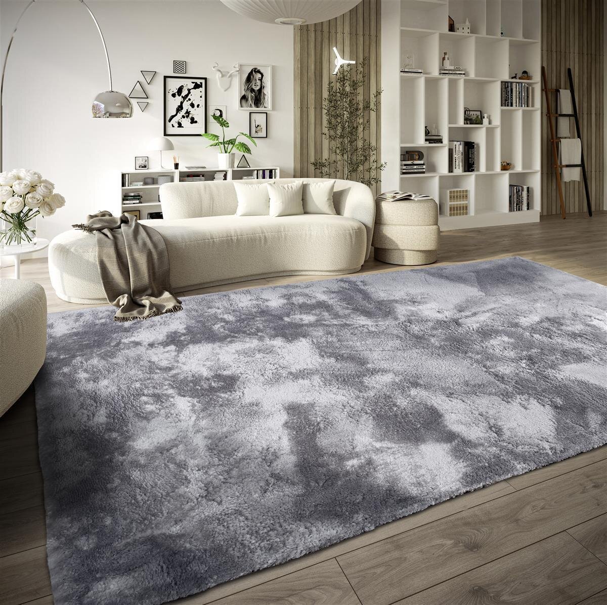 Elle Decoration Cosy Hochflor Teppich Calida Silber