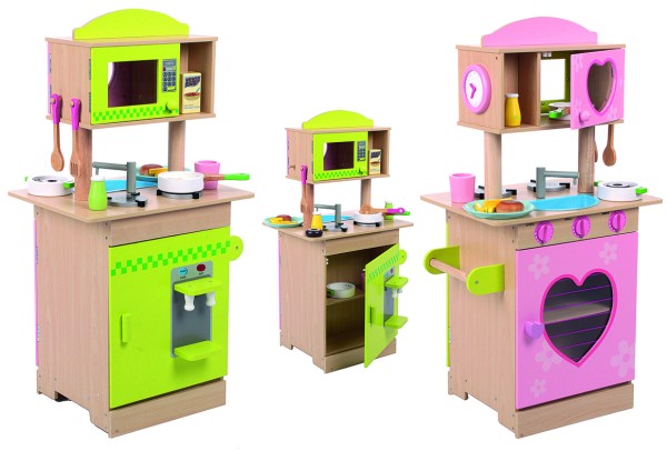 Küche holz rosa/grün mit zubehör