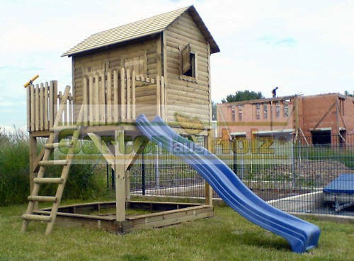 Stelzenhaus Junior mit Sandkasten Podesthöhe 1,50m inkl. Wellenruts...