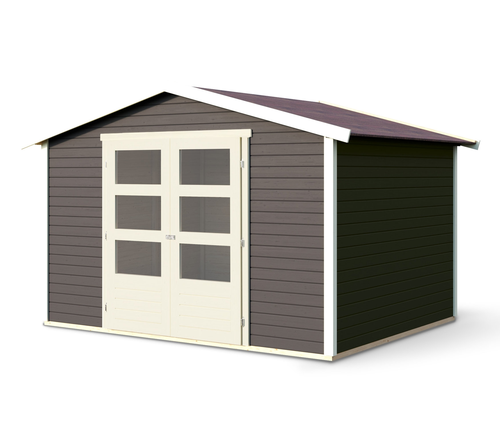 Karibu Gerätehaus mit Doppelflügeltür - 246x246x209cm - grau - Holz / Fichtenholz / Glas