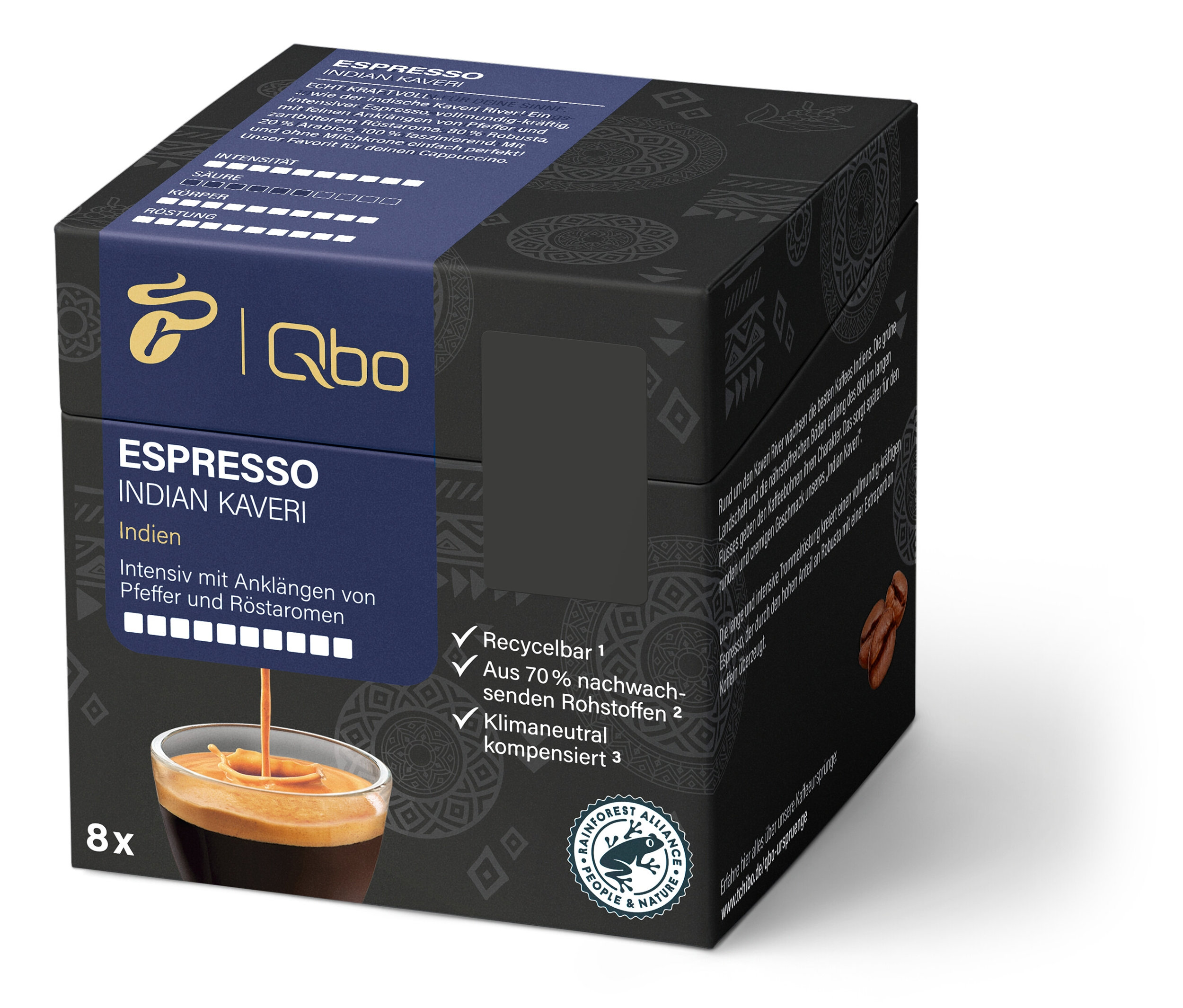 Qbo Espresso Indian Kaveri - 8 Kapseln - Intensität: 10/10
