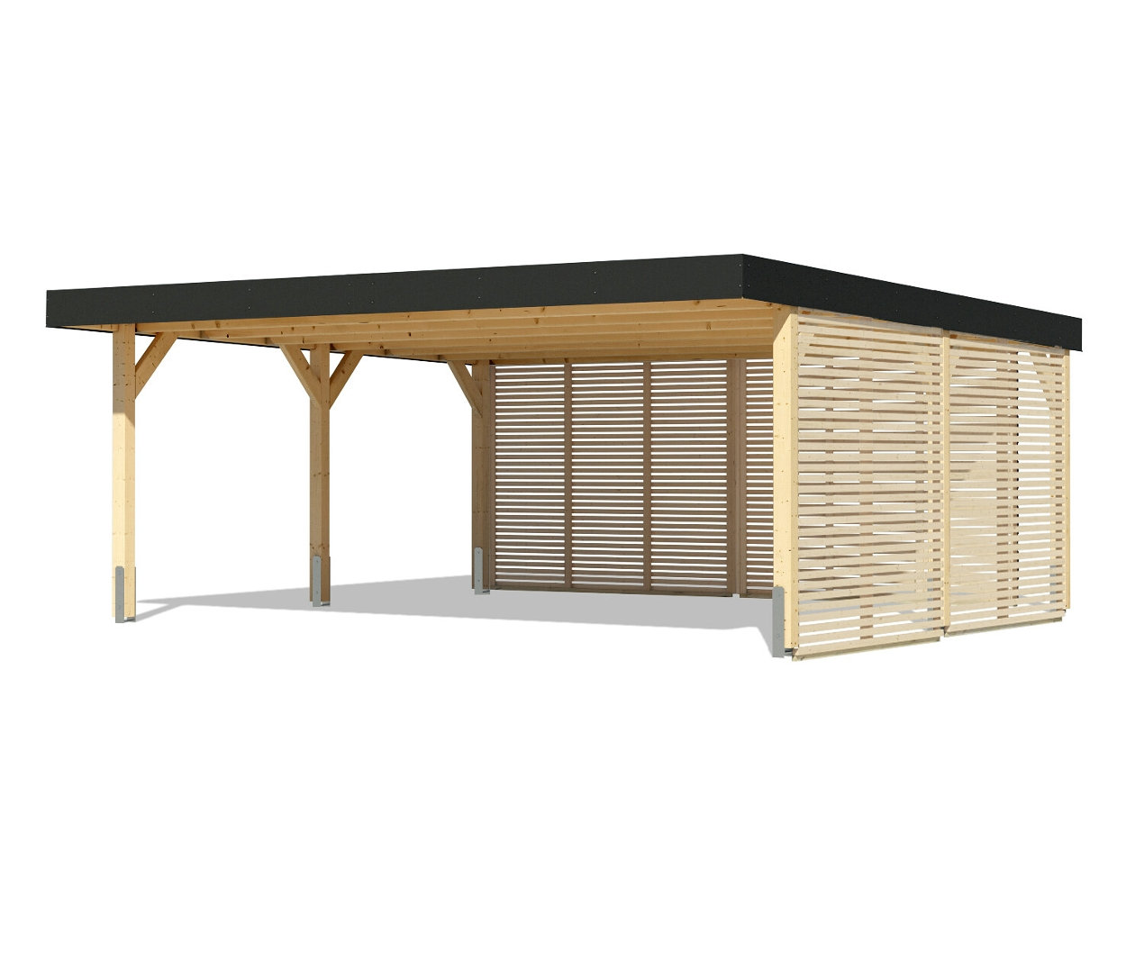 Karibu Doppel-Carport mit Seiten- und Rückwand - 552x487x246,5cm - braun - Fichtenholz
