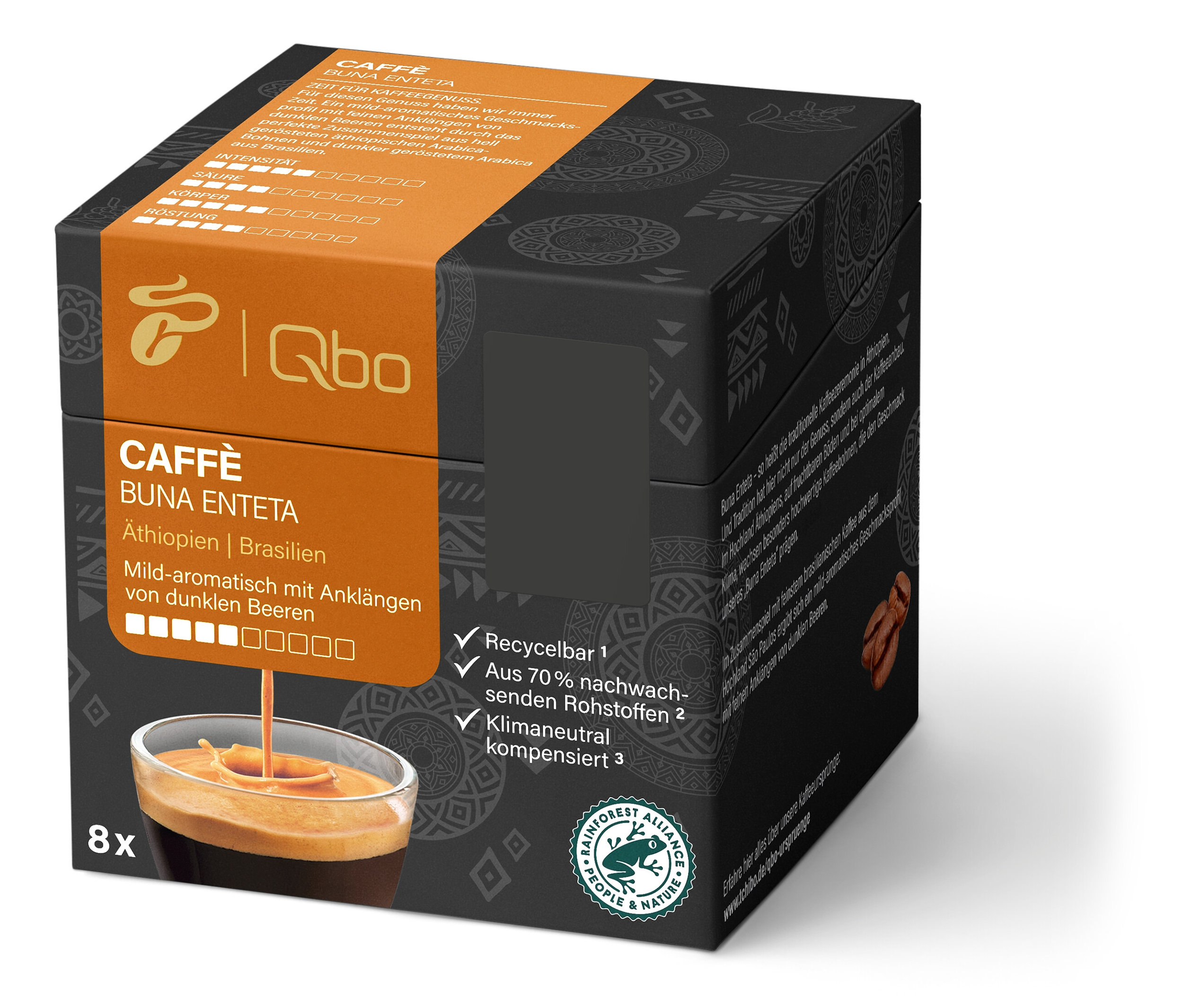 Qbo Caffè Buna Enteta - 8 Kapseln - Intensität: 5/10