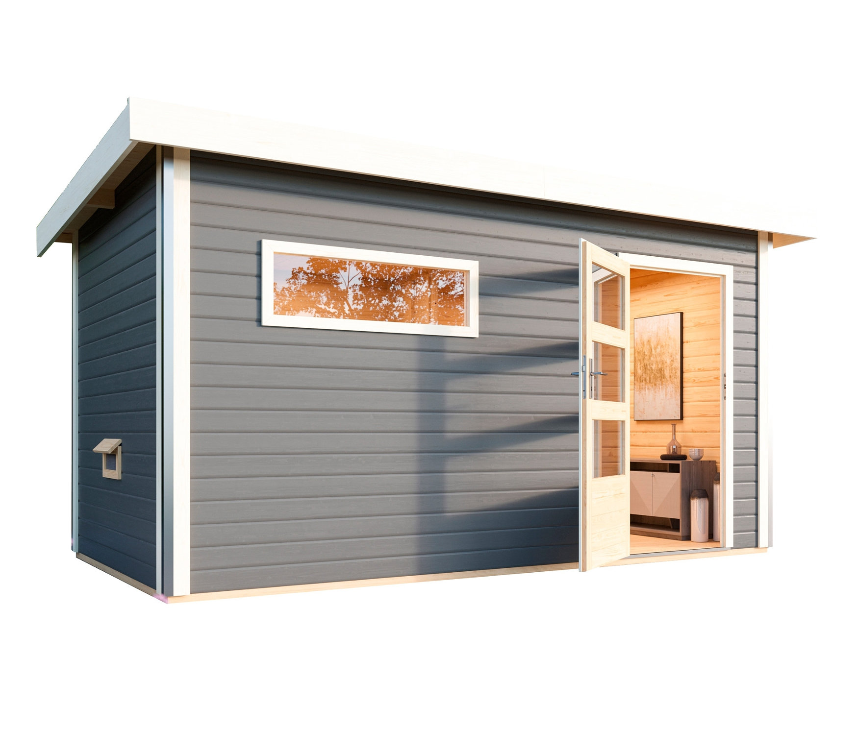 Karibu-Saunahaus »Logan 3« mit Fronteinstieg - weiß