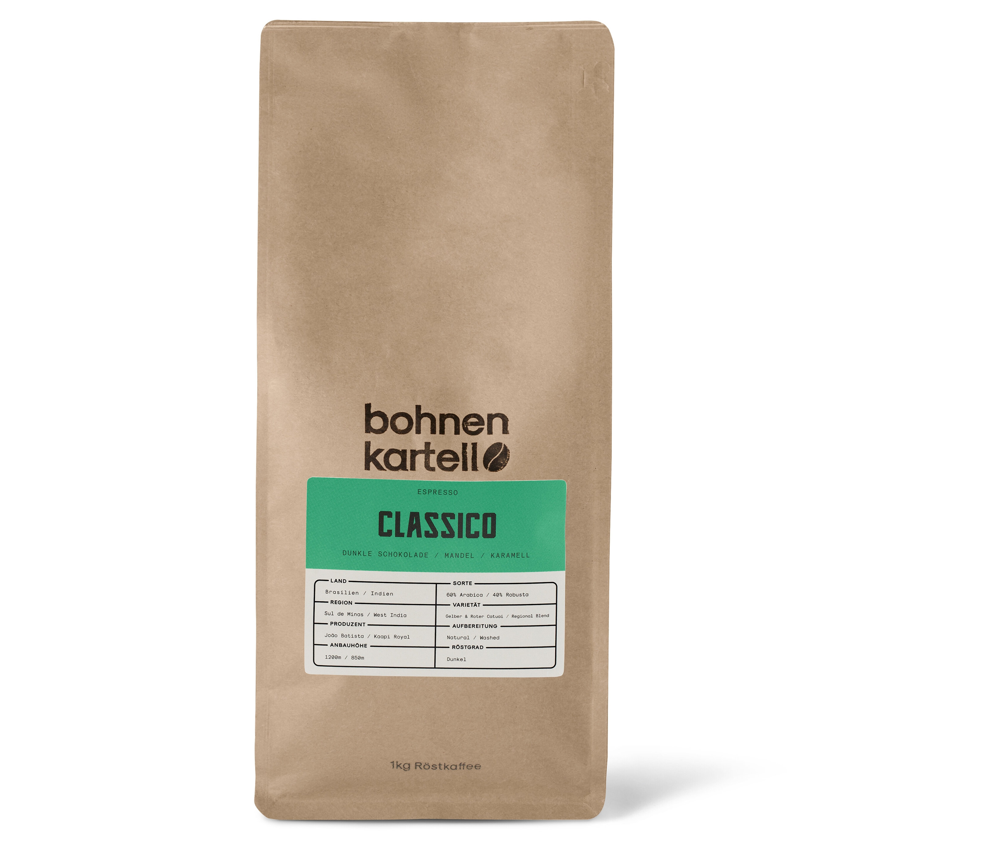bohnenkartell - Classico Espresso - 1 kg Ganze Bohne - Intensität: 5/6