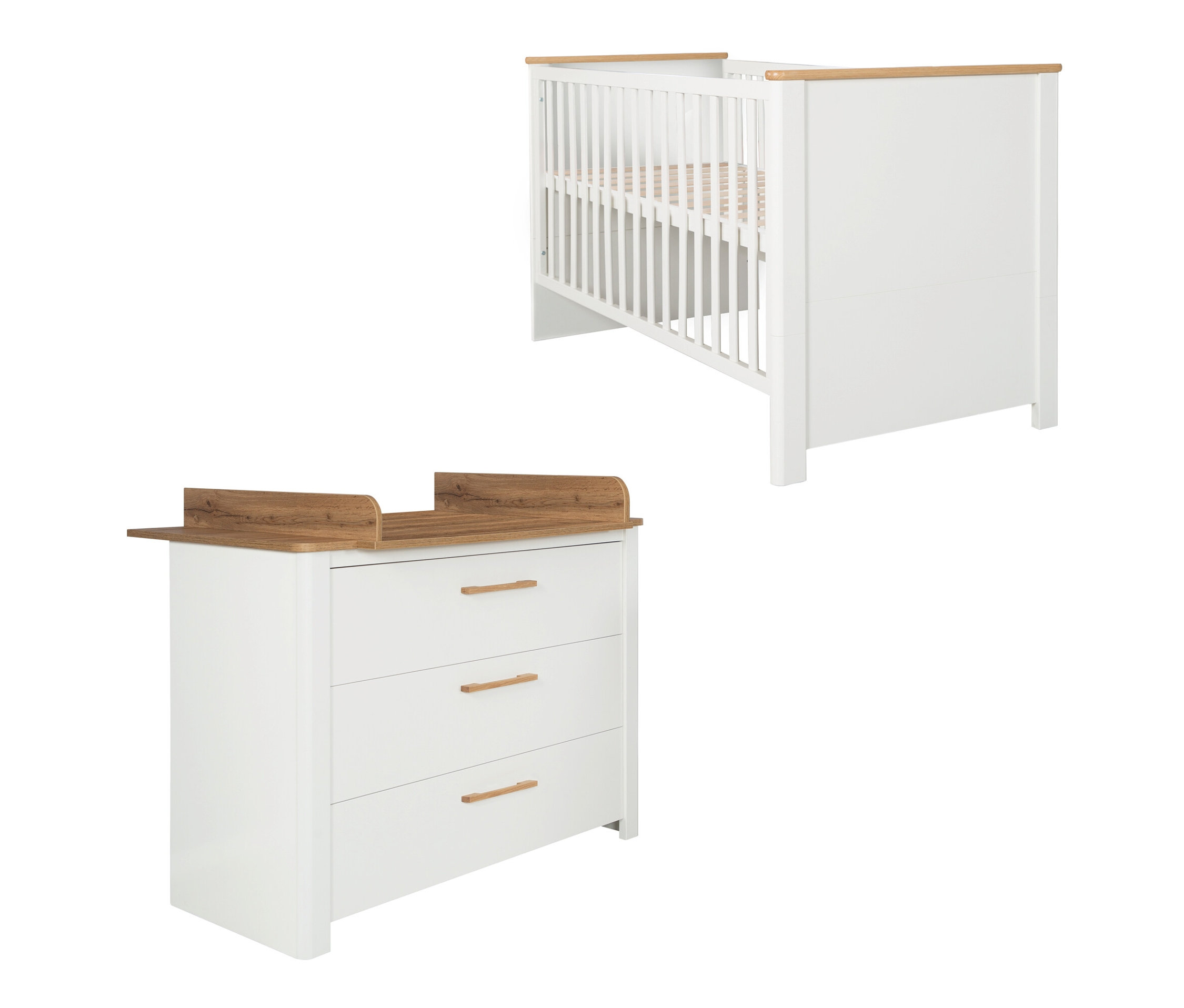 roba Kinderzimmer-Set »Ava« mit Bett und Wickelkommode - 78x143x83,5cm - weiß - Holz / Eichenholz / Holz