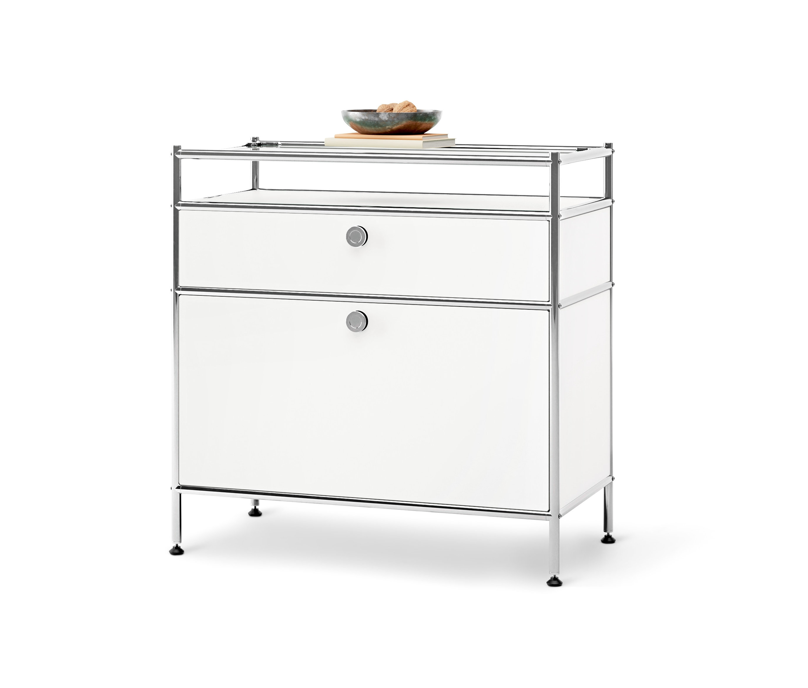 Tchibo - Konsole Metall »Cn3« mit Klappenfach und Schublade - 77x40x81,5cm - chrom - Stahl / Glas / Aluminium