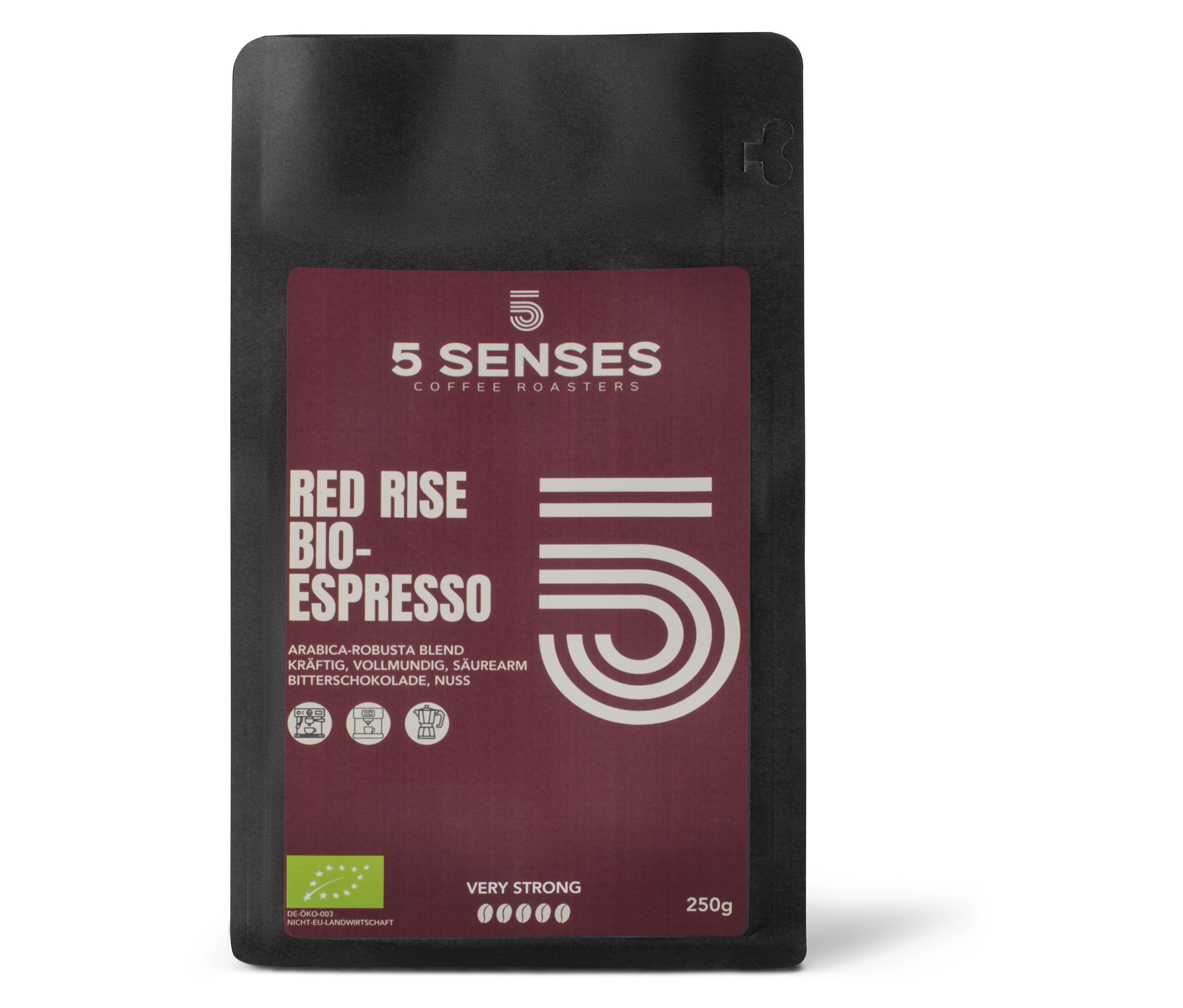 5 Senses - Red Rise Bio-Espresso - 250 g - Intensität: 6/6