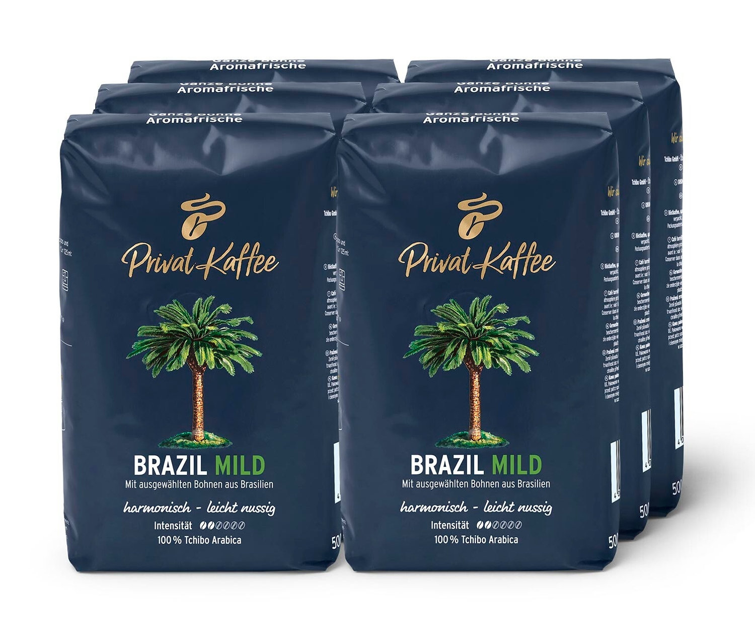 Tchibo - Privat Kaffee Brazil Mild - 6 x 500 g Ganze Bohne - Intensität: 2/6