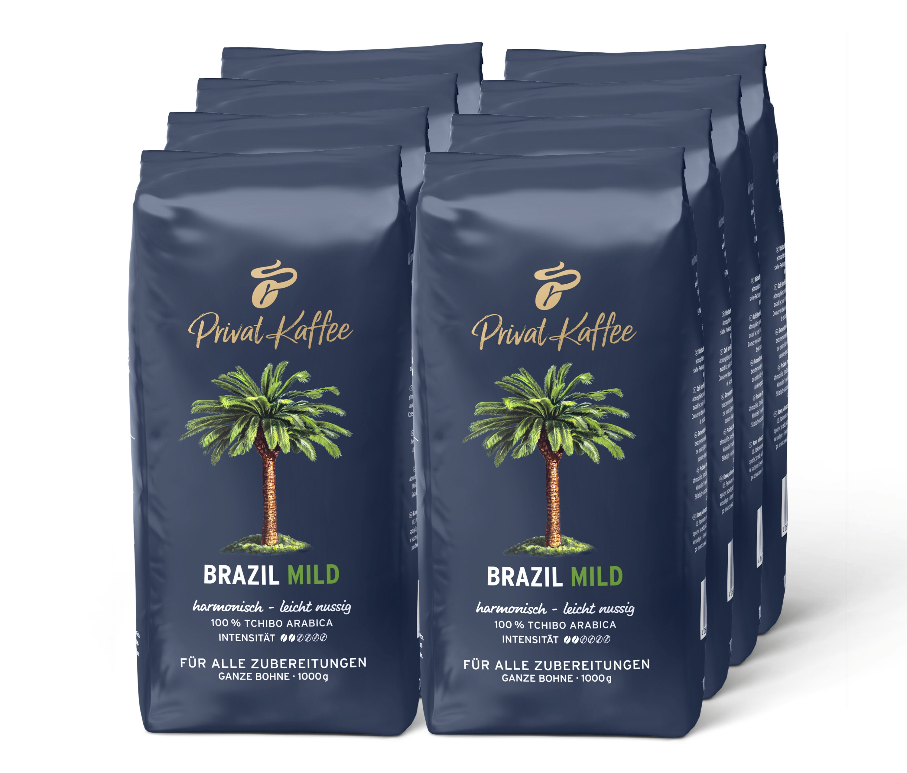 Tchibo - Privat Kaffee Brazil Mild - 8 x 1 kg Ganze Bohne - Intensität: 2/6