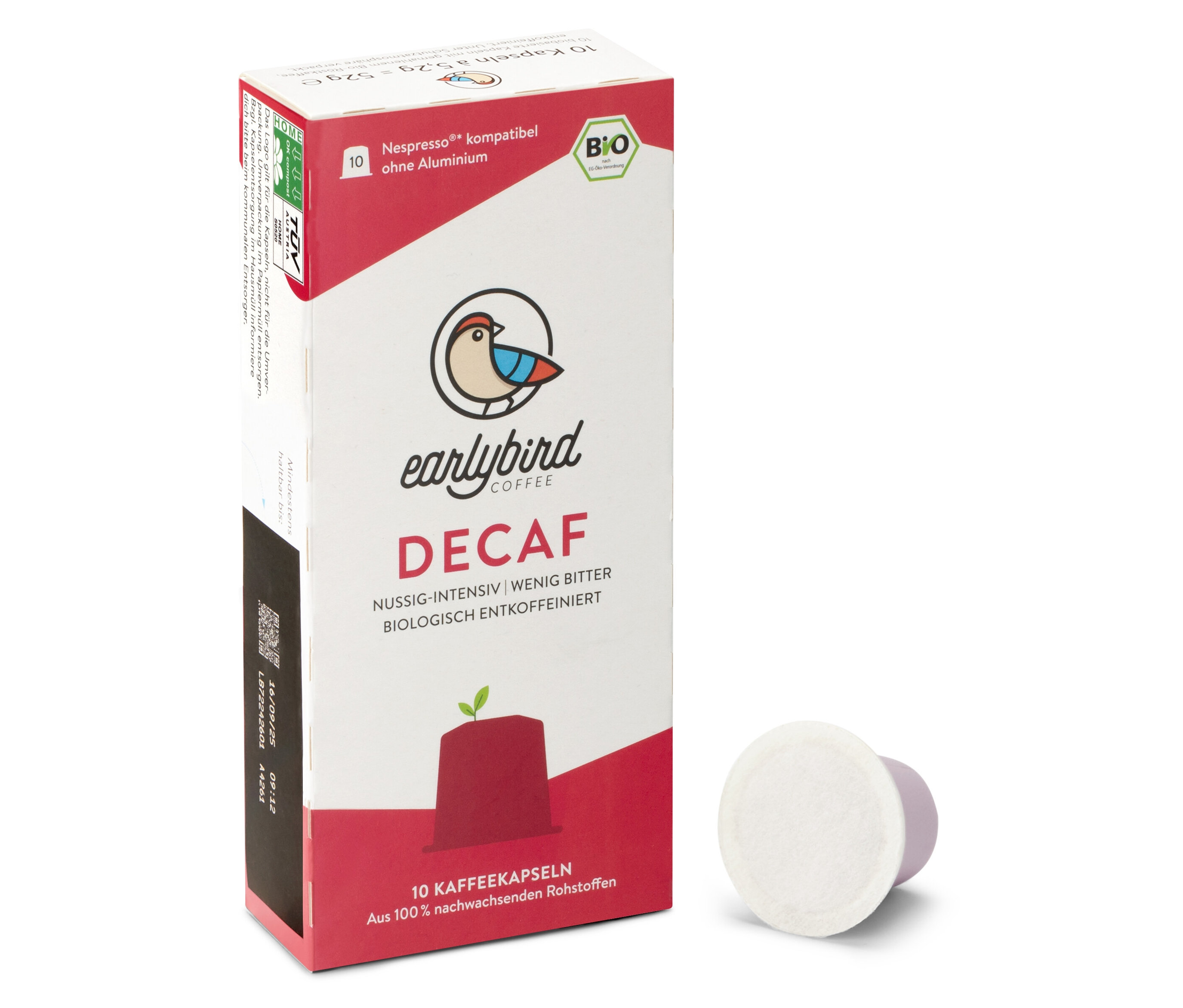 Tchibo - earlybird - Bio Decaf, entkoffeiniert - 10 Kapseln - 10 Kapseln - Intensität: 3/6