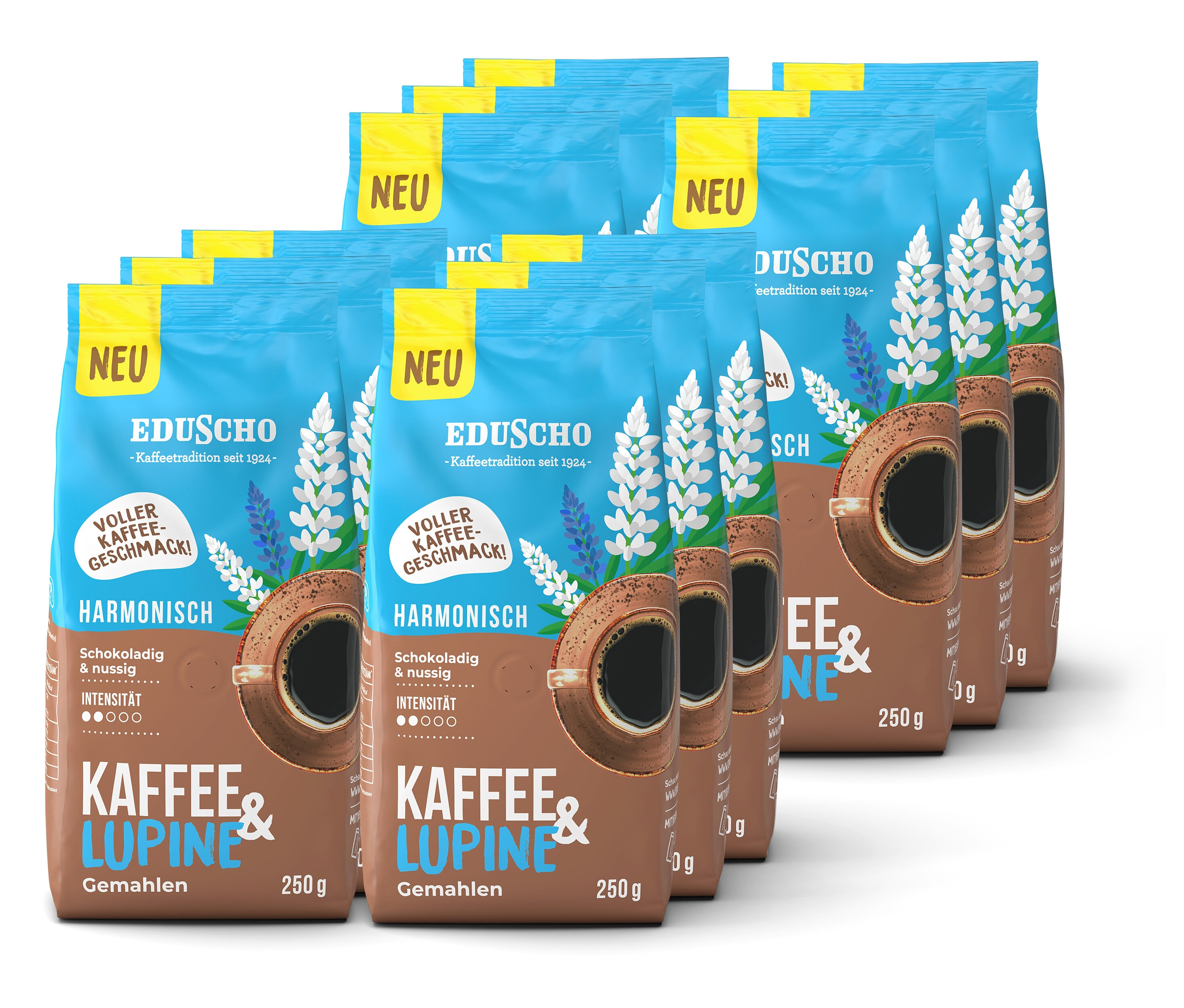 Eduscho Kaffee & Lupine - 12 x 250 g Gemahlen - Intensität: 2/5