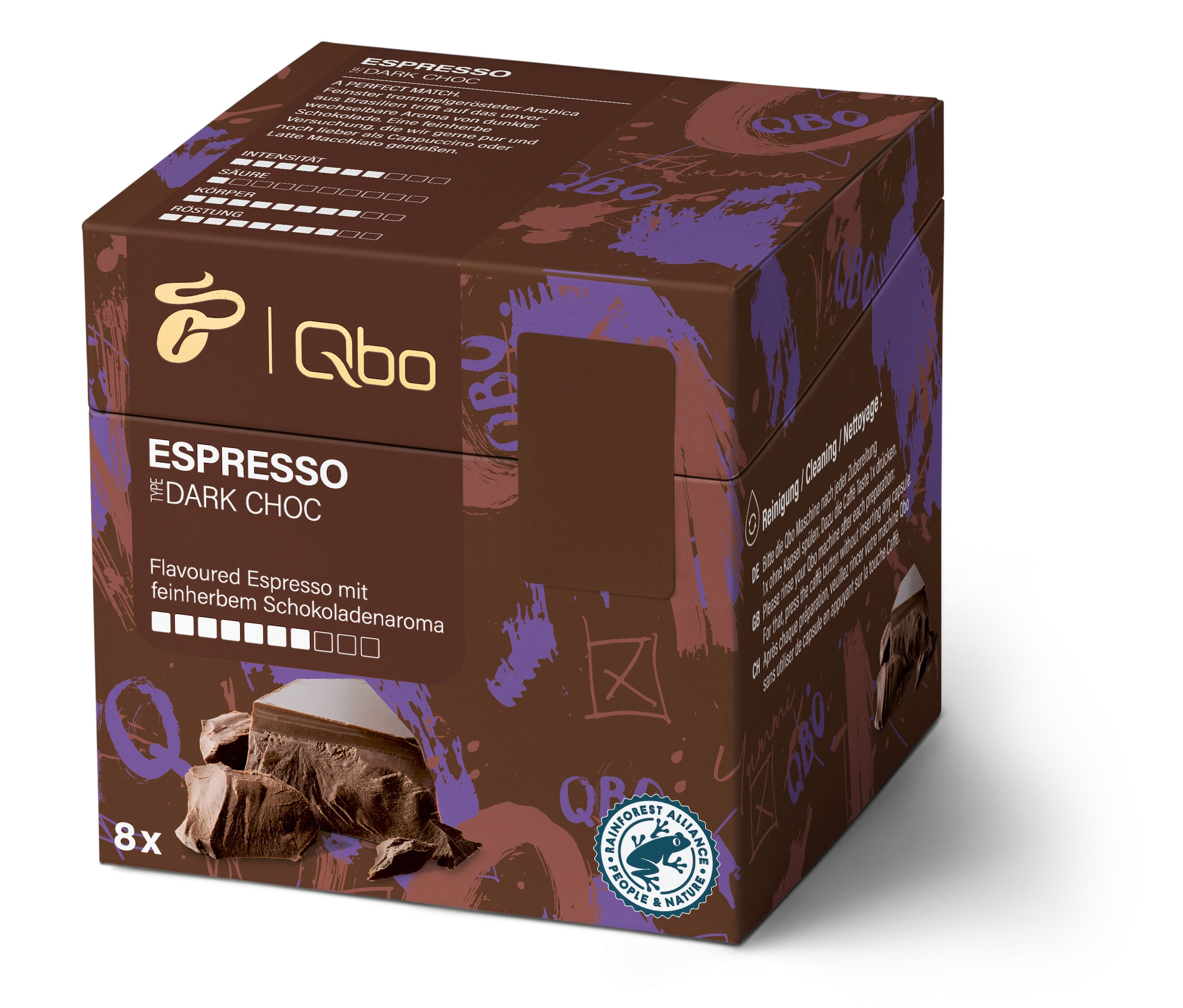Qbo Flavoured Espresso Dark Choc - 8 Kapseln - Intensität: 7/10