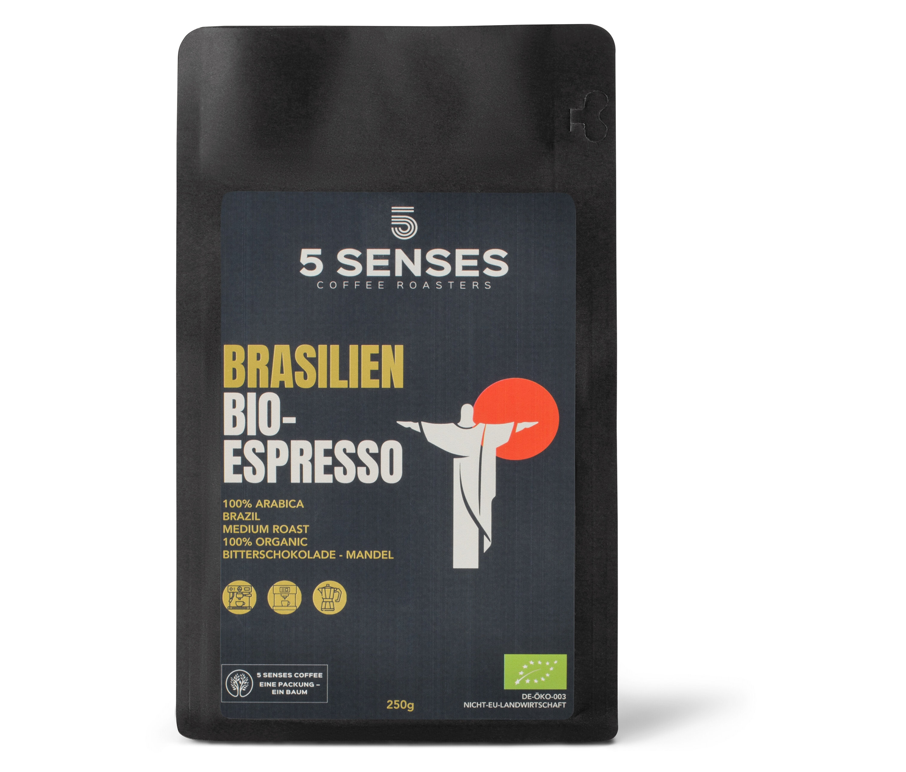 5 Senses - Brazil Bio-Espresso - 250 g Ganze Bohne - Intensität: 4/6