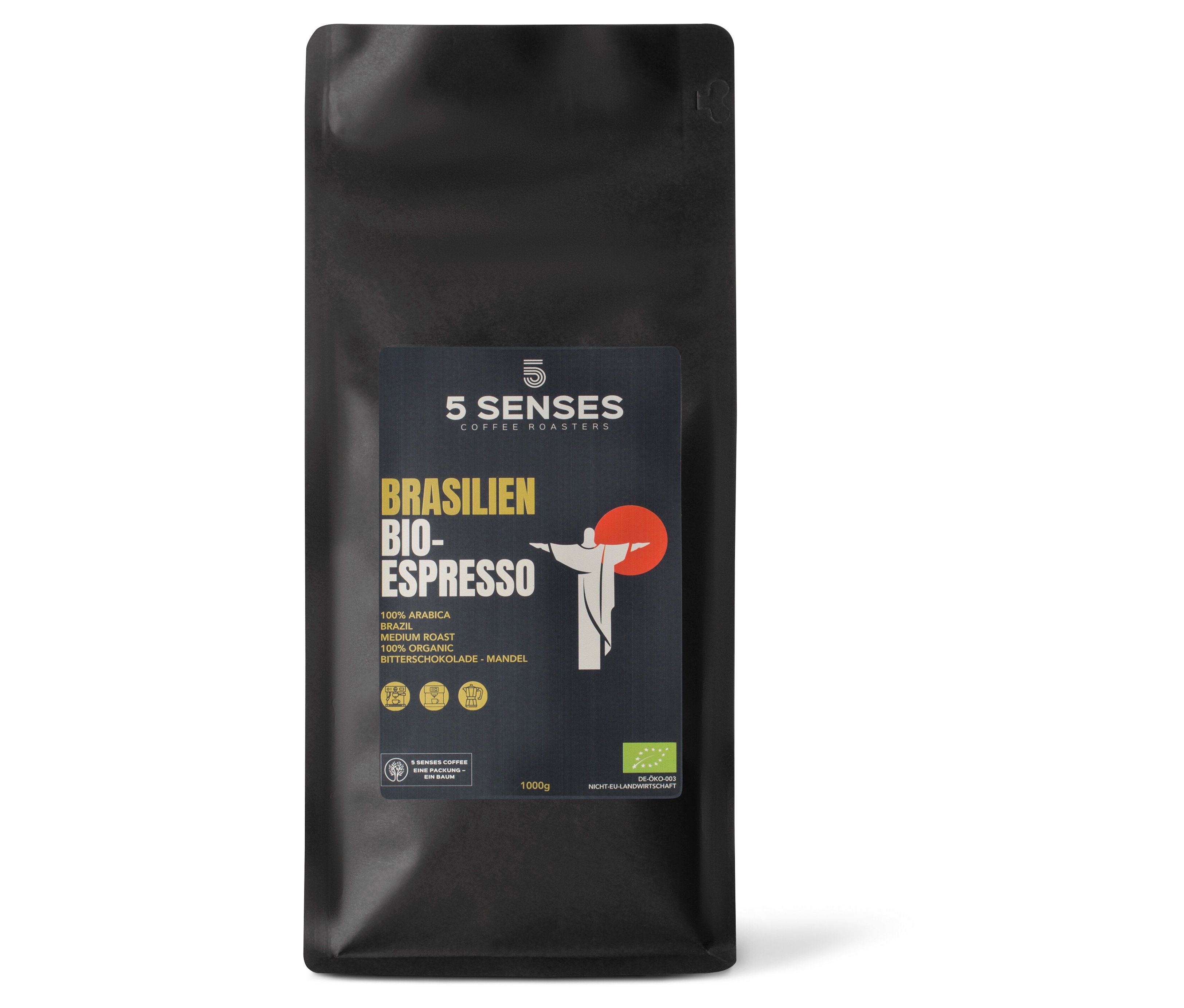 5 Senses - Brazil Bio-Espresso - 1 kg Ganze Bohne - Intensität: 4/6