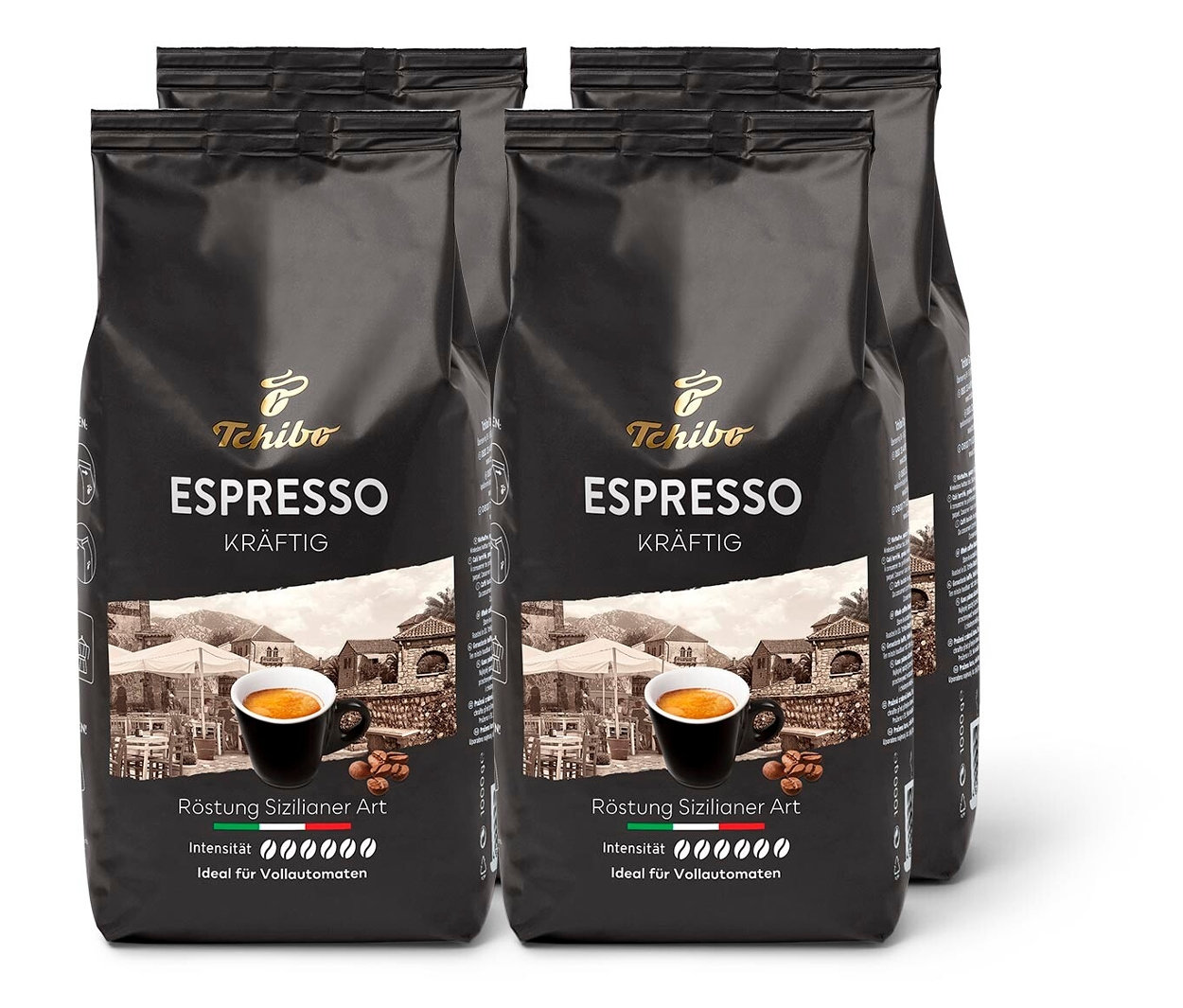 Tchibo - Espresso Kräftig - 4 x 1 kg Ganze Bohne - Intensität: 6/6