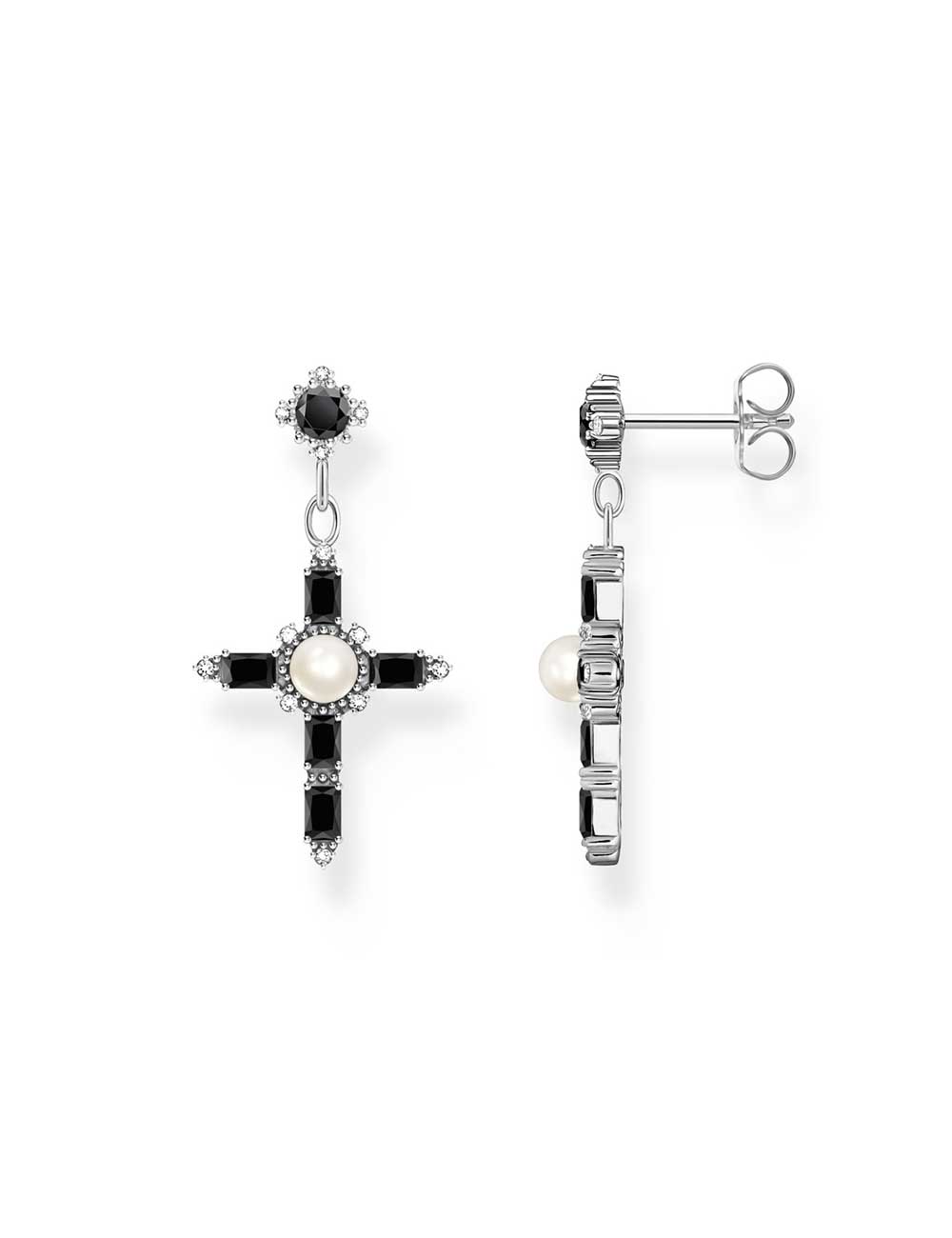 Thomas Sabo H2312-167-11 Silberne Ohrringe Cross Romance schwarz Damen