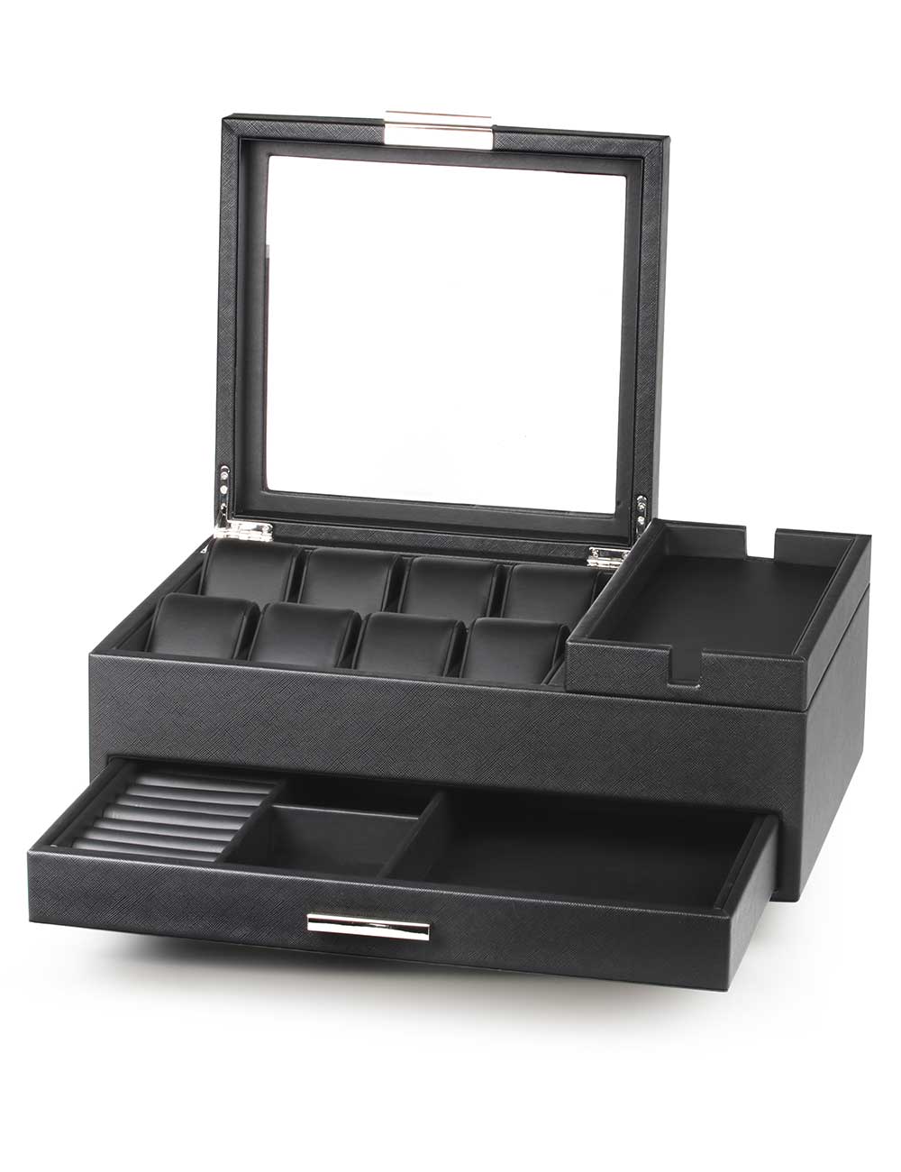 Rothenschild RS-LF8WB2V-BL Uhren-, und Accessoires-Box aus Kunstleder [6] schwarz mit Schublade