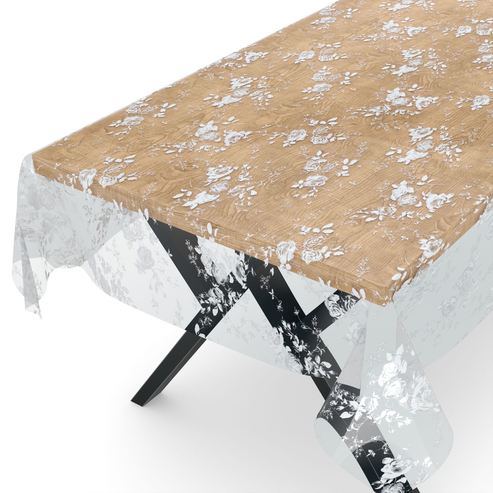 Transparente Tischdecke durchsichtig Tischfolie Tischschutzfolie 0,15mm mit Muster Blumen Weiß 100x140cm Schnittkante