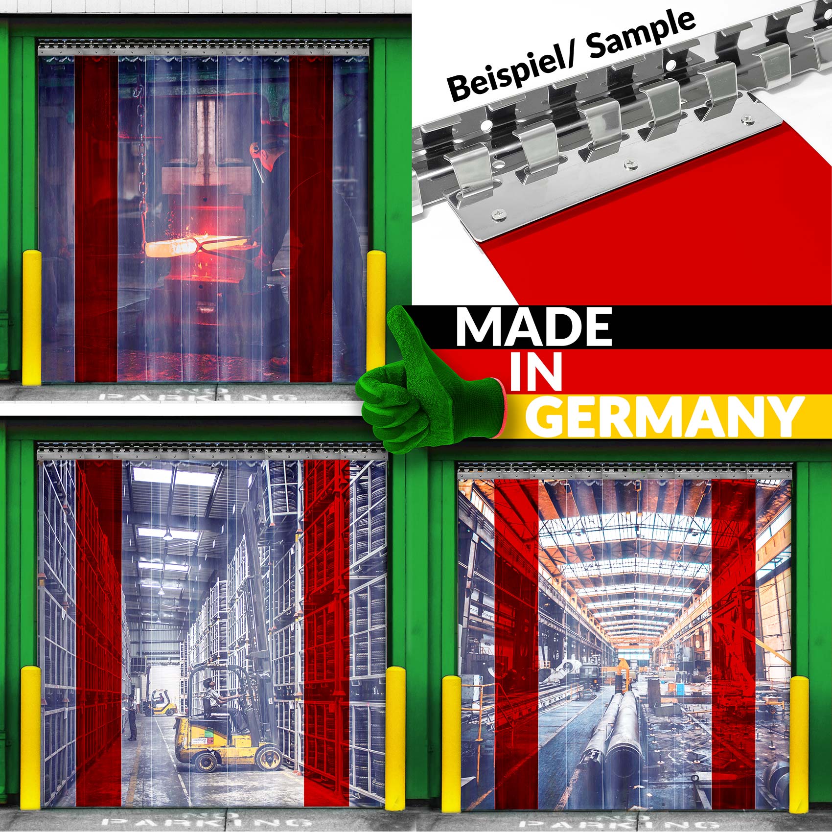 PVC Lamelle Streifenvorhang Rot transparent 2mm Meterware B-20cm 100 x 20cm