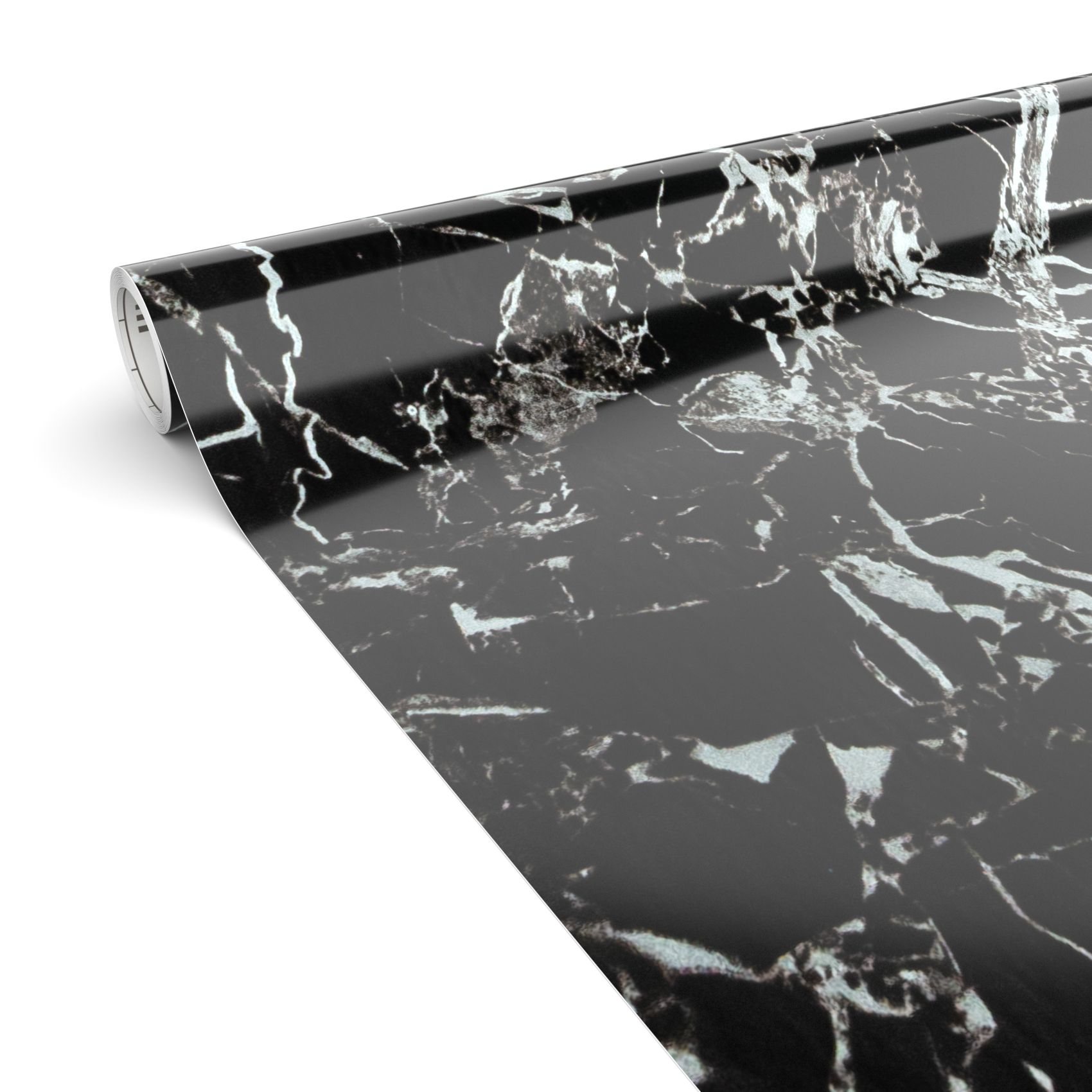 Klebefolie Möbelfolie Küche Folie selbstklebend DIY glänzend PVC-frei 0,45x3m Marmor Schwarz