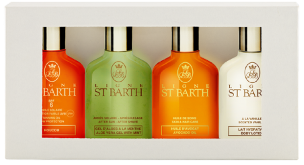 Ligne St. Barth Bestseller-Set Mignons Solaire Roucou Sonnenöl LSF6, Aloe Vera Gel mit Minze, Avocado Öl, Body Lotion Vanille