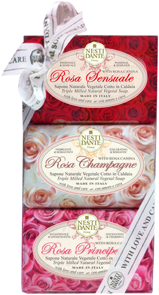 Nesti Dante Firenze Le Rose Soap Set = Rosa Champagne 150 g + Rosa Sensuale 150 g + Rosa Principessa 150 g