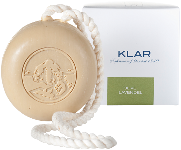 Klar Olive Lavendel Haar- & Körperseife an der Kordel