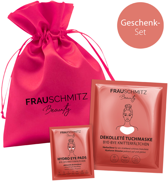 FrauSchmitz Beauty Pink Beauty Set = Pink Satin Bag + 1x Dekolleté Pad + 1x Eye Pad