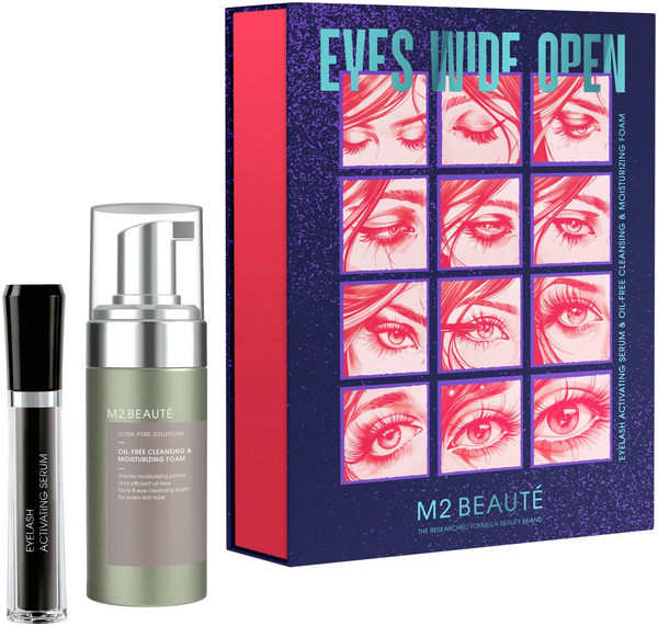 M2Beauté Eyes Wide Open Bundle Set Eyelash Activating Serum Cleansing & Moisterizing Foam