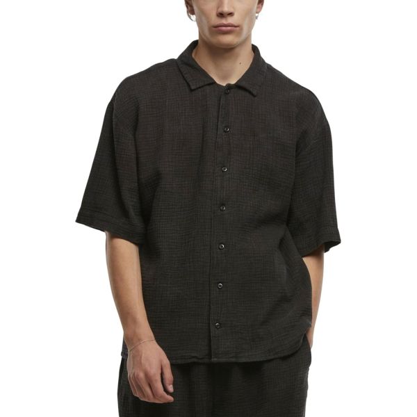 Urban Classics - Acid Washed Musselin Hemd schwarz