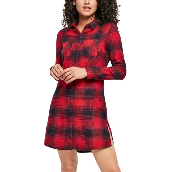 Urban Classics Ladies - Check Flanell Shirt Kleid rot