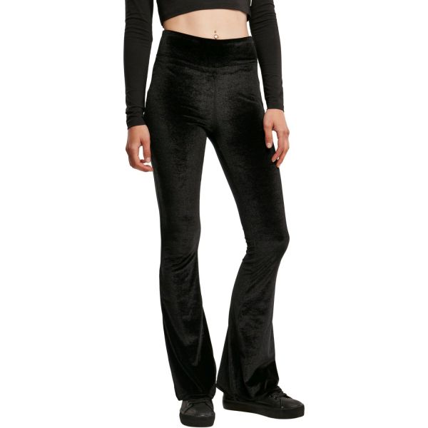 Urban Classics Ladies - High Waist Velvet Boot Cut Leggings