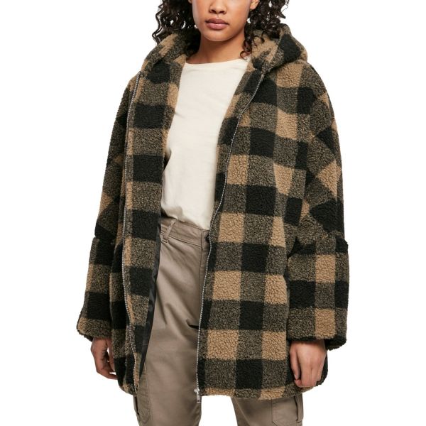 Urban Classics Ladies - Oversized Check SHERPA Hooded Jacke