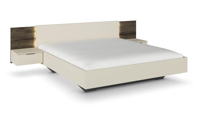 180x200 Bettanlage inkl. 2 Hängenachttische Champagner / Atlantic Oak Dunkel