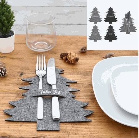 Besteckhalter Weihnachtsbaum 1 Stück ca. 19x23x1 cm Filz / Grau