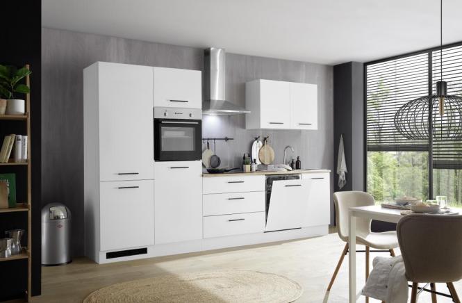 Küchenblock 310 cm inkl. Elektro-Set Tirol von Bega Front / Korpus Weiss Matt