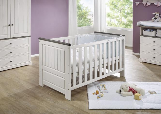 70x140 Babybett JOLINA von 3S Frankenmöbel Kiefer massiv weiß