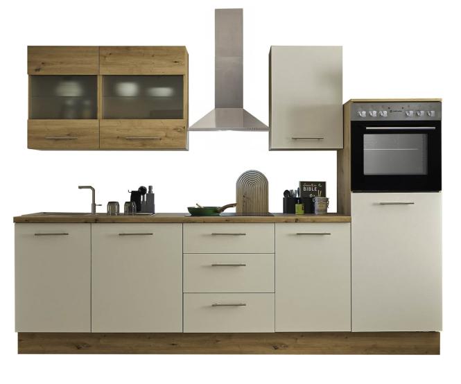 Küchenblock 280 cm inkl. Elektro-Set Capri von Bega Front Weiss Matt / Korpus Artisan Eiche Nachbildung
