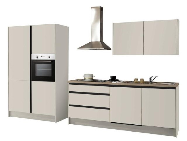 Küchenblock 335 cm inkl. Elektro-Set Troja von Bega Front / Korpus Kashmirgrau / Akzente schwarz