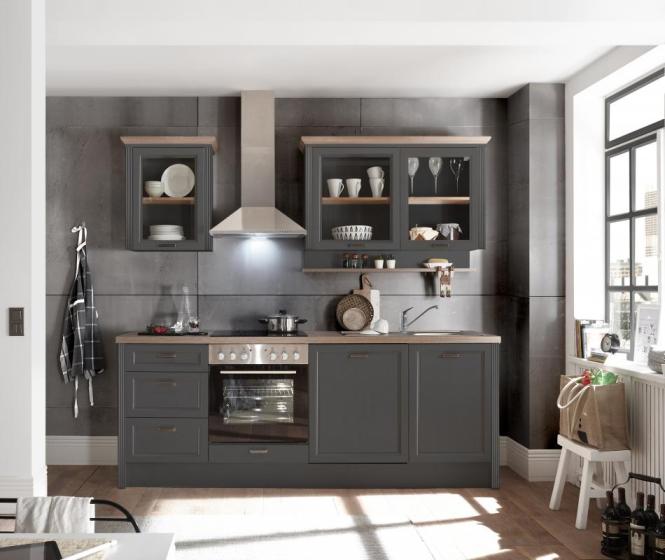 Küchenblock 235 cm inkl. Elektro-Set Jasmin von Bega Anthrazit / Artisan Eiche Nachbildung