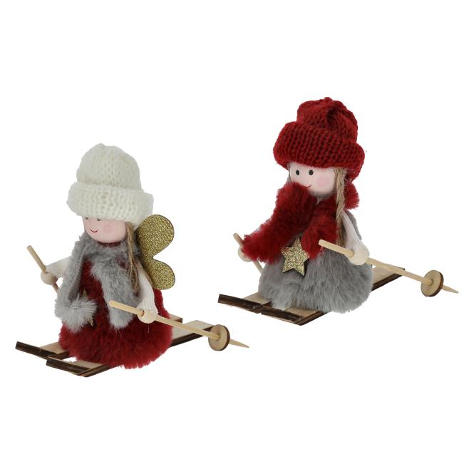 Deko-Figur ENGEL auf Ski 2 sorten 1 Stück unsortiert ca.11cmH Polyester von CEPEWA weiß/rot, rot/grau