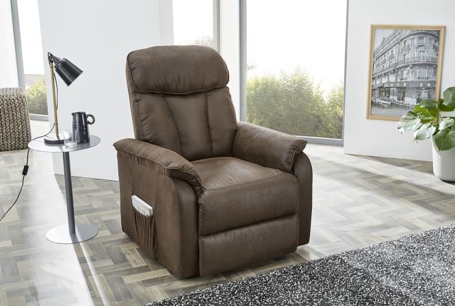 Fernsehsessel 1er inkl Liegefunktion mit TFK-Polster Antikleder braun