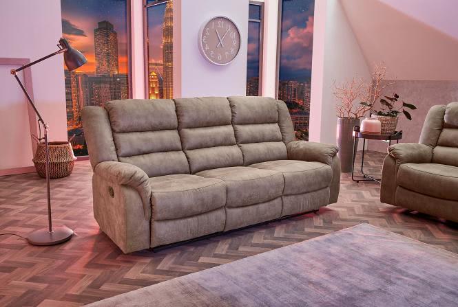Fernsehsessel XXL 3er Sitzer CLEVELAND 3 inkl Liegefunktion Vintage Grau/Braun
