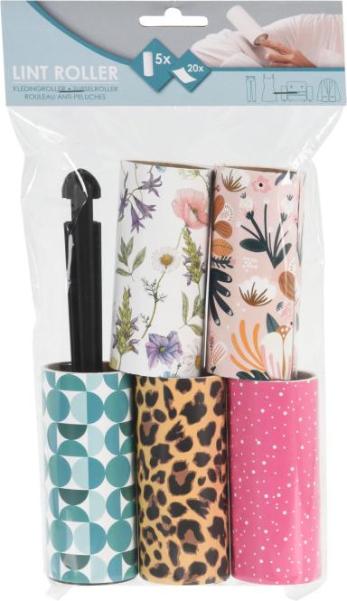 Fusselrolle mit 4 Ersatzrollen verschiedene Motive Blumen Leoparden pink blau