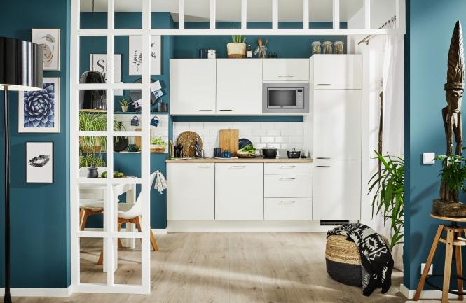 Küchenzeile 240 cm Komplettküche inkl. E-Geräte + Zubehör PKW 524014 von Pino Küchen Weiß / Eiche Evoke