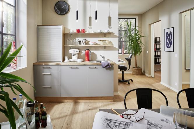 Küchenzeile Leerblock 180cm Kompaktküche inkl. Spüle und Spültischarmatur PKW 518013 von Pino Küchen Evoke Eiche / Achatgrau