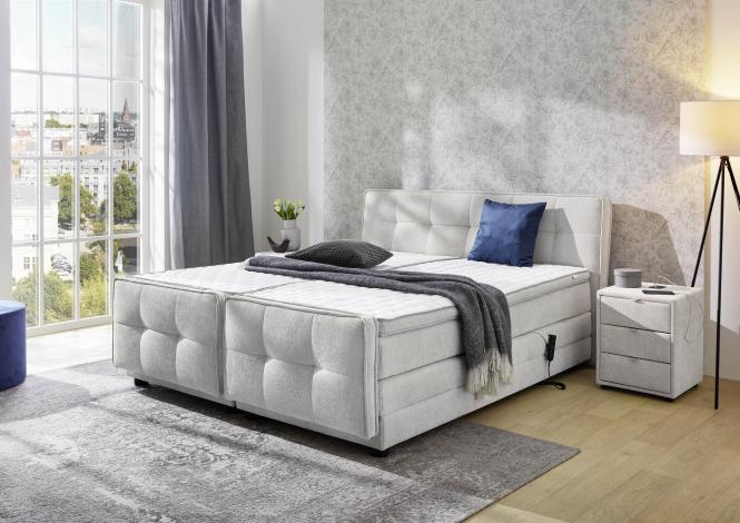 Boxspringbett 180x200 Kopf-/Fußteil elektrisch verstellbar mit Dreamline-Kaltschaum-Topper Hellgrau