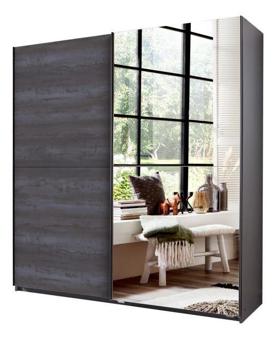 Schwebetürenschrank dunkel Graphit / Digi Steel Optik 135 cm breit mit Spiegel HERNE
